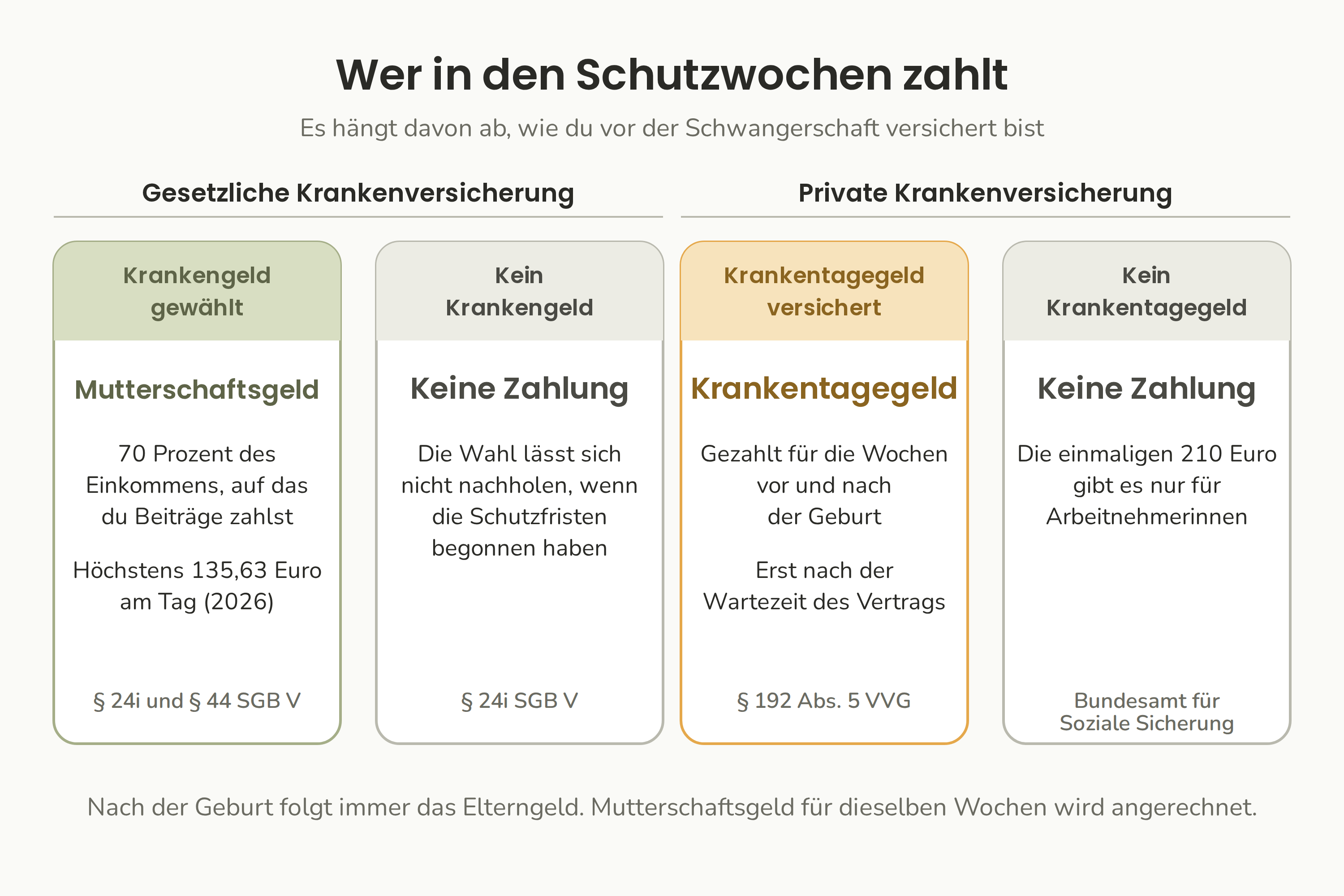 Mit welchem Mutterschaftsgeld du als selbstständige Heilpraktikerin rechnen kannst, je nach Art deiner Krankenversicherung.